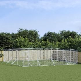 Outdoor Dog Kennel Silver 26.2'x26.2'x6.6' Galvanized Steel