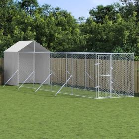 Outdoor Dog Kennel with Roof Silver 6.6'x32.8'x8.2' Galvanized Steel