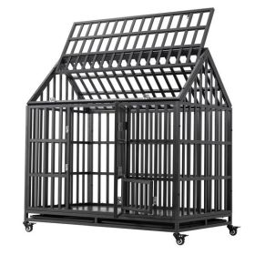 Heavy Duty Dog Cage Pet Cage With Roof And Roof Windows (Color: Black)